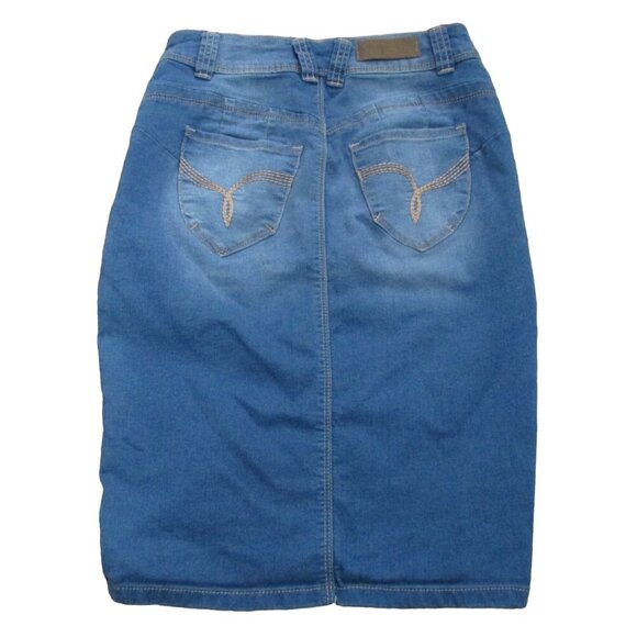 YMI Wanna Betta Butt Jean Skirt Womens‎ Size 1 Blue Button Up Denim Juniors - Picture 6 of 6